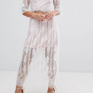 Boohoo Cut Out Waist Lace Maxi Dress